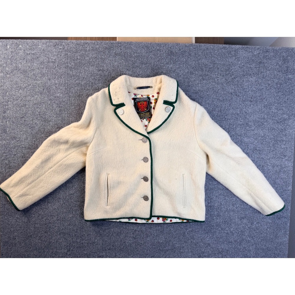 Vintage Weatherproof Wool Mohair Jacket L Cream Loden Green West Germany Coat